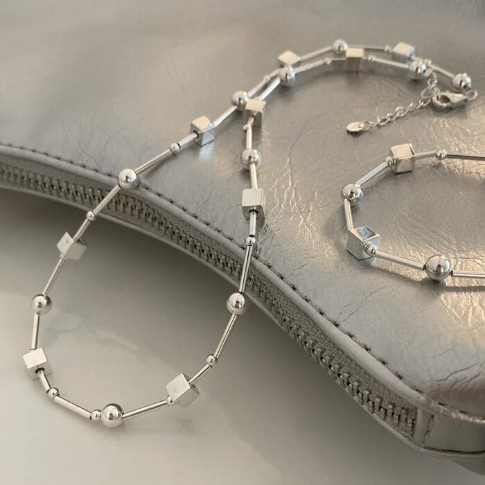 VENTFILLE – Stilrent choker-halsband med pärldetaljer & geometrisk design (925 Sterling Silver) - Bild 3