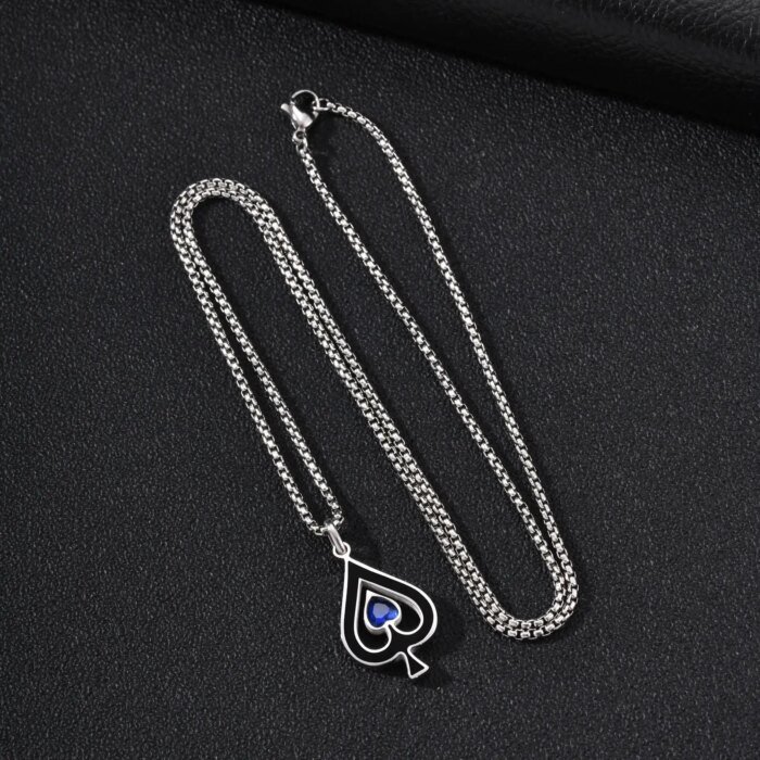 Vnox Halsband i rostfritt stål – Spade-hänge med blå zirkonia (Poker/Hip Hop-stil) - Bild 5