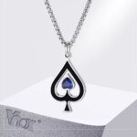Vnox Halsband i rostfritt stål – Spade-hänge med blå zirkonia (Poker/Hip Hop-stil) - Bild 2