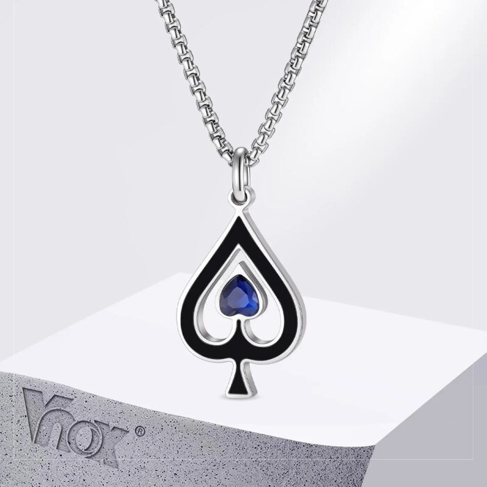 Vnox Halsband i rostfritt stål – Spade-hänge med blå zirkonia (Poker/Hip Hop-stil) - Bild 2