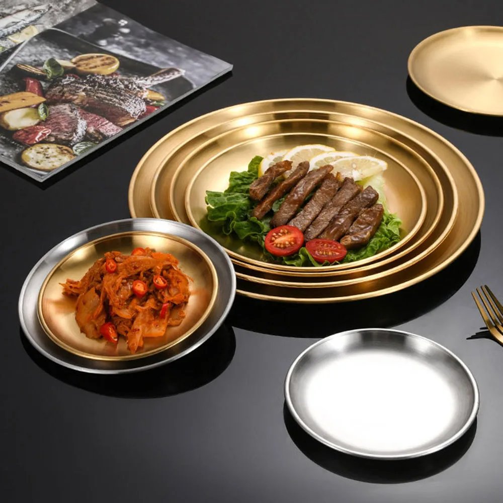 2-pack Runda Silverfärgade Tallrikar i Rostfritt Stål