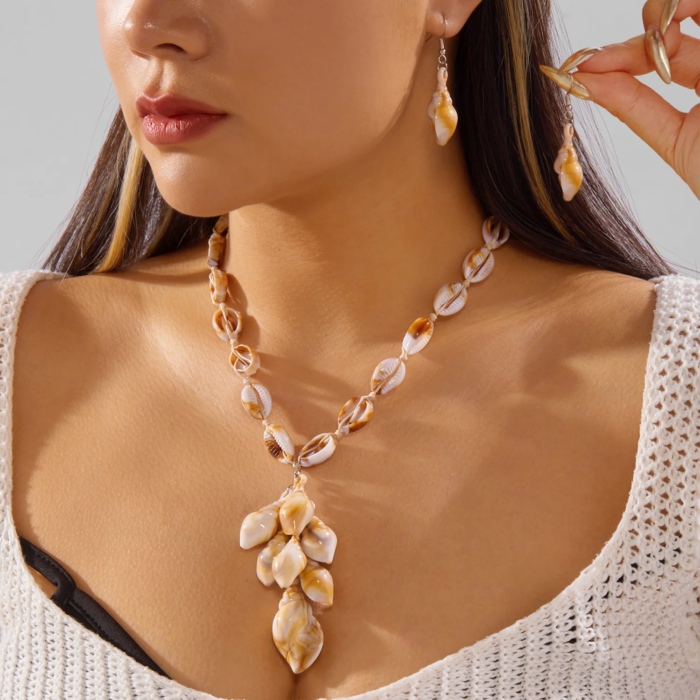 Smyckeset med äkta snäckor – Halsband & örhängen i bohemisk stil - Bild 4