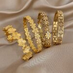 316L Rostfritt Stål Blomsterarmband för Dam – Elegant Öppet Manschettarmband med Ihåligt Blommönster