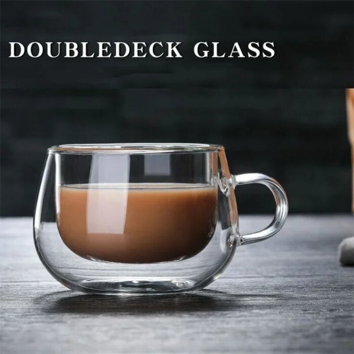 Värmetålig Dubbelväggig Glaskopp med Handtag 150-350 ml - Bild 2