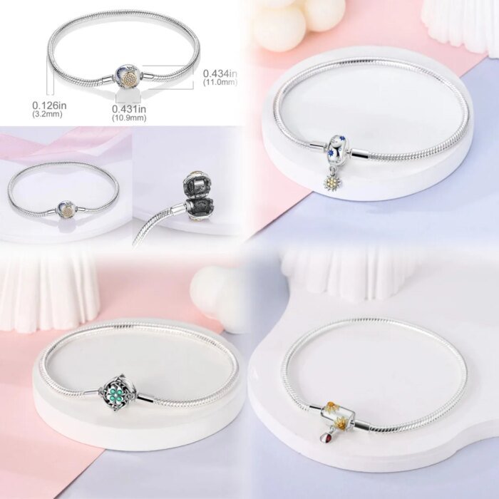 925 Silverarmband med Sol, Måne och Stjärnor – Charm-armband för DIY-berlocker - Bild 4