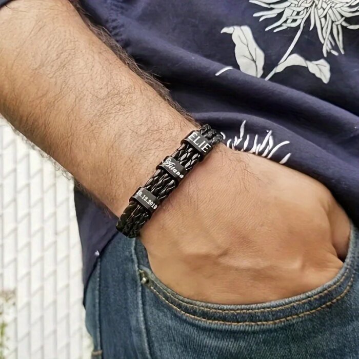 Personligt Läderarmband för Pappa – Anpassat Armband med Gravyr - Bild 4