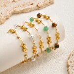 Sött Armband med Rosett och Naturstenar för Barn – Vattenfast Guldpläterat Stål - Bild 3