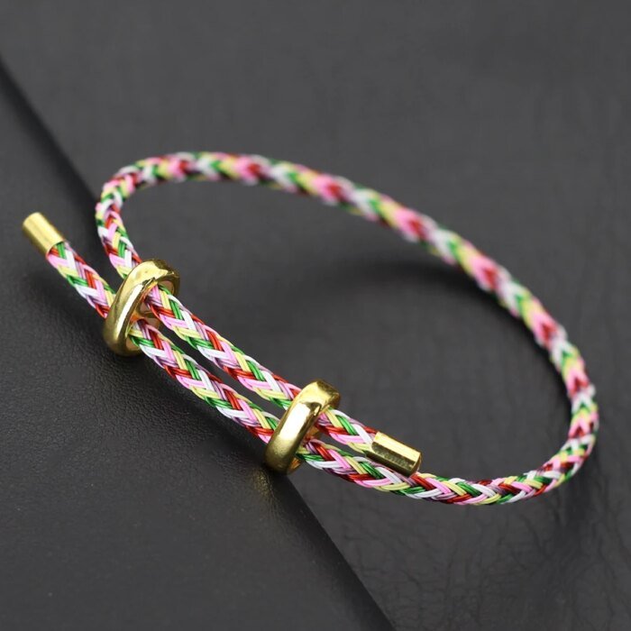Justerbart Armband i Rostfritt Stål – Stilrent Lyckoarmband med Rött Rep - Bild 4