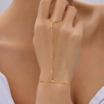 Eleganta Tunna Kedjearmband med Ring för Dam – Handkedja i Guldfärg - Bild 2