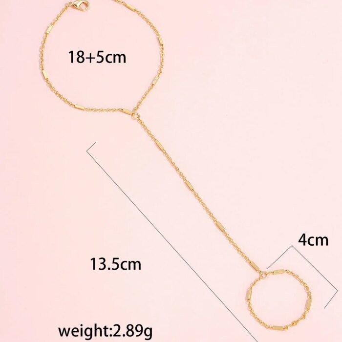 Eleganta Tunna Kedjearmband med Ring för Dam – Handkedja i Guldfärg - Bild 5