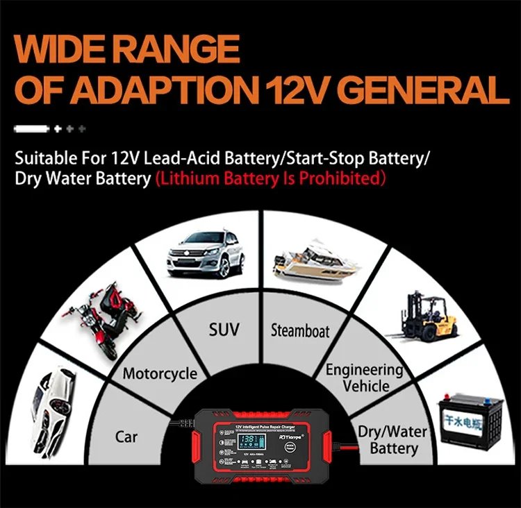 EAFC 12V 6A Intelligent Batteriladdare med LCD & Pulsreparation för Bil/MC