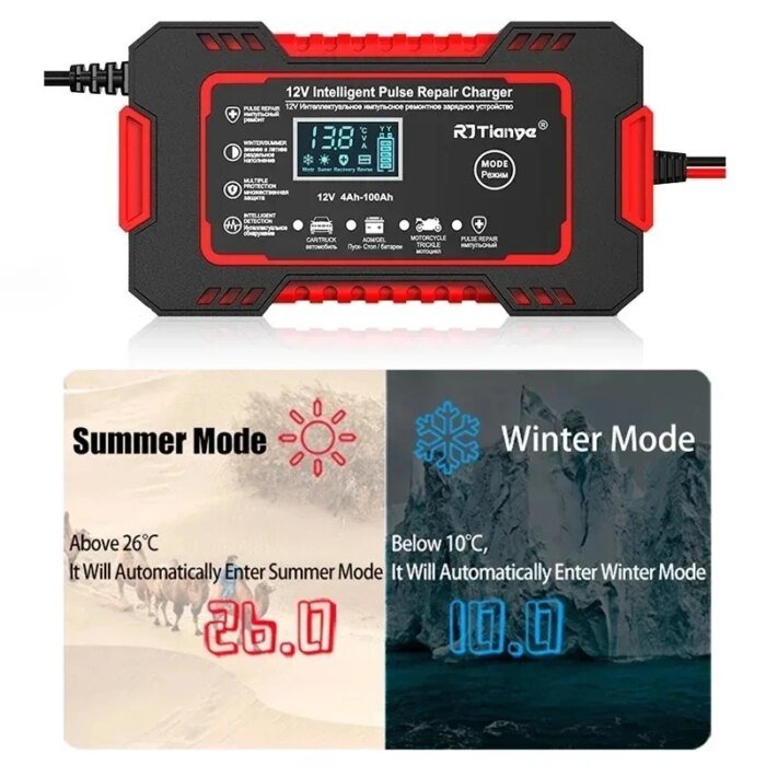 EAFC 12V 6A Intelligent Batteriladdare med LCD & Pulsreparation för Bil/MC - Bild 5