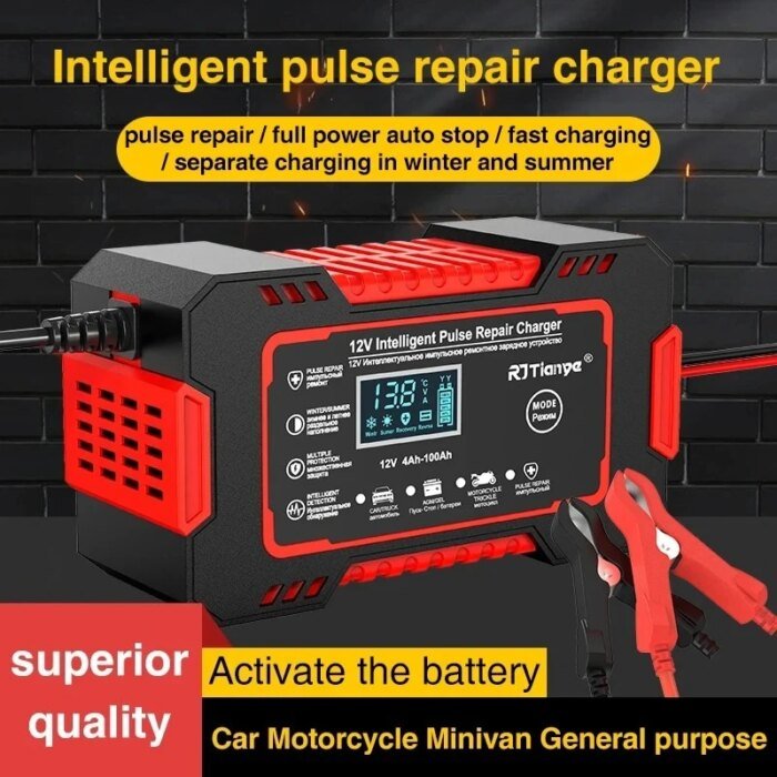 EAFC 12V 6A Intelligent Batteriladdare med LCD & Pulsreparation för Bil/MC - Bild 4