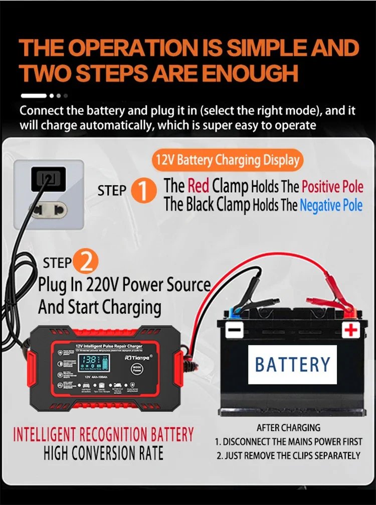 EAFC 12V 6A Intelligent Batteriladdare med LCD & Pulsreparation för Bil/MC