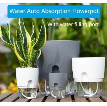 Självbevattnande Blomkruka i Transparent Plast med Vattenpåfyllning