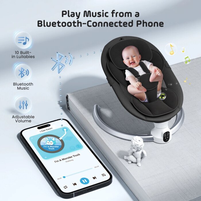 Smart elektrisk babygunga med appstyrning och Bluetooth - Bild 4