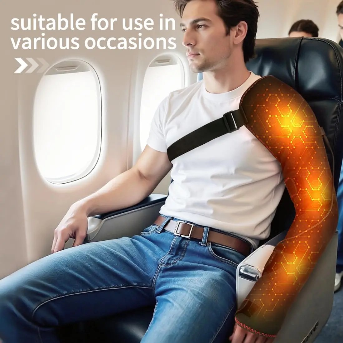 Uppvärmt axel- och armstöd med vibration
