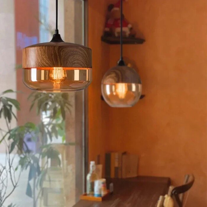 Nordisk Pendellampa i Glas och Trä - Bild 2