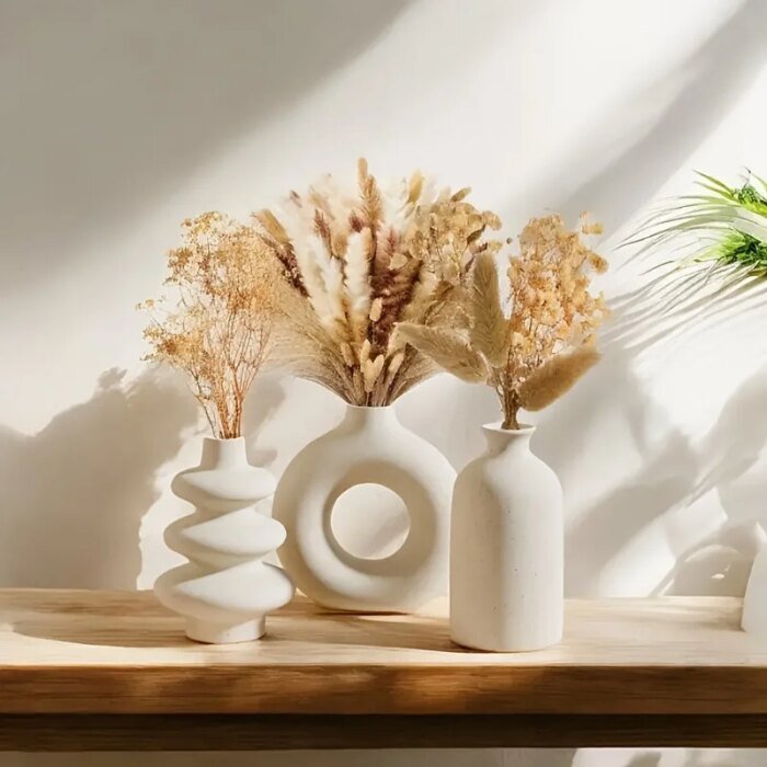 Set med 3 Vita Keramikvaser i Bohemisk Stil - Bild 4