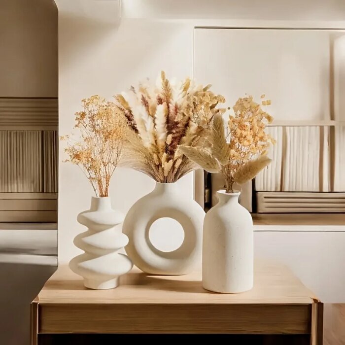 Set med 3 Vita Keramikvaser i Bohemisk Stil - Bild 3