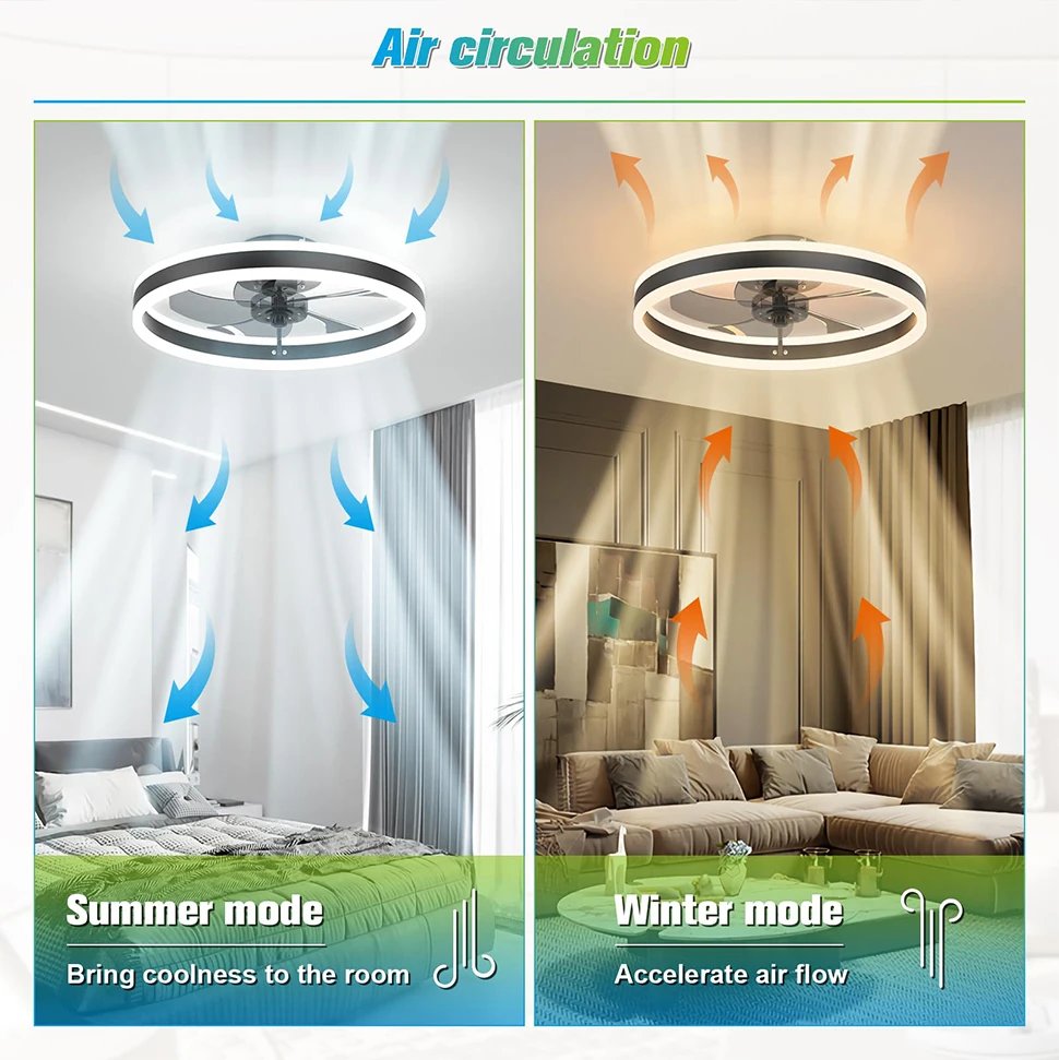 Minimalistisk 50cm Rund Takfläkt med LED-Ljus