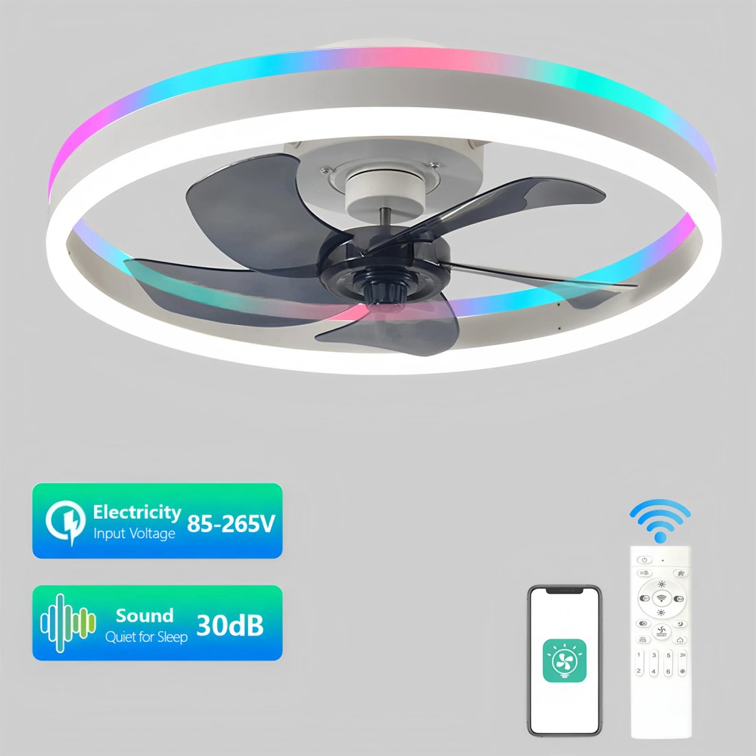 Jelena RGB LED Takfläkt med Ljus 50cm