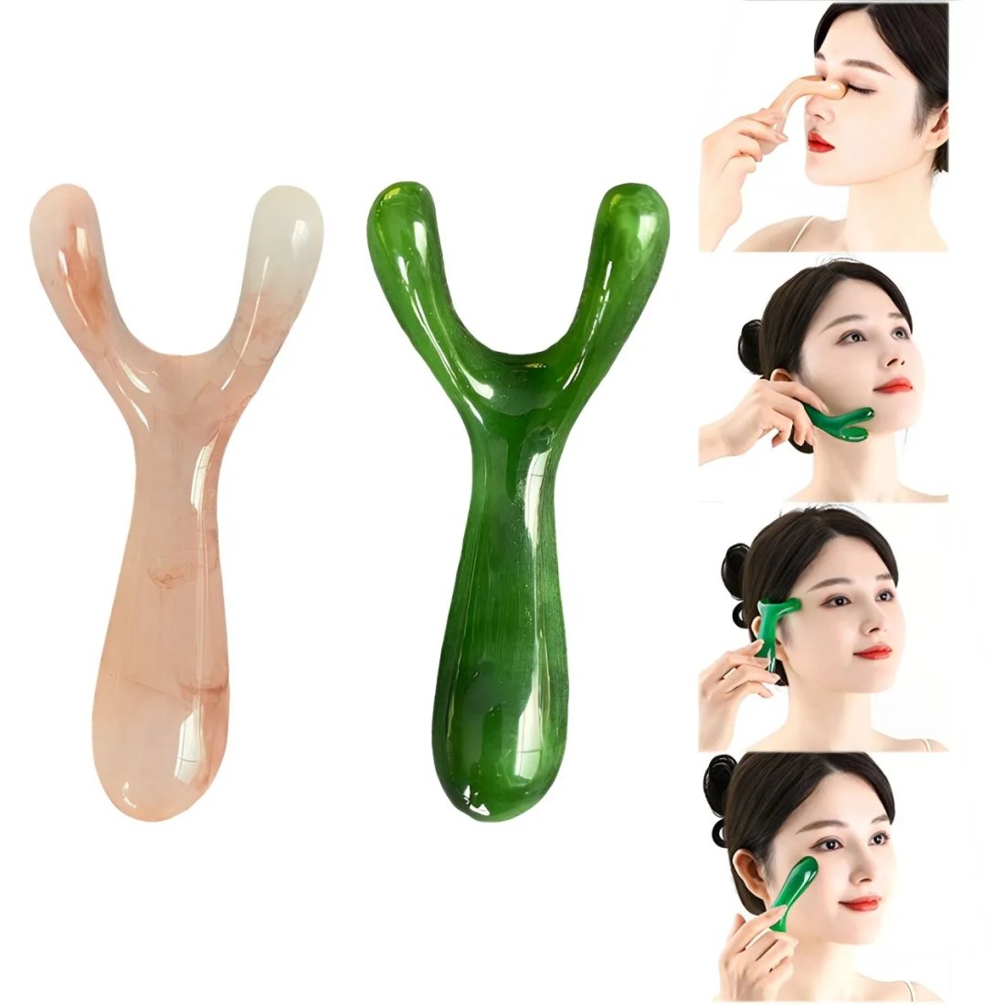 Y-formad gua sha-skrapa i harts för ansiktsmassage