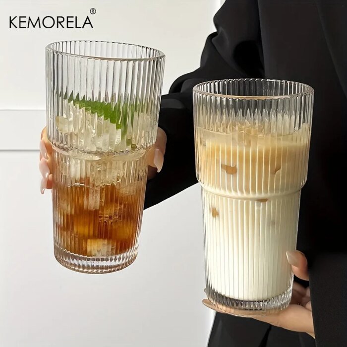 Räfflat dricksglas 600 ml för iskaffe och juice - Bild 3