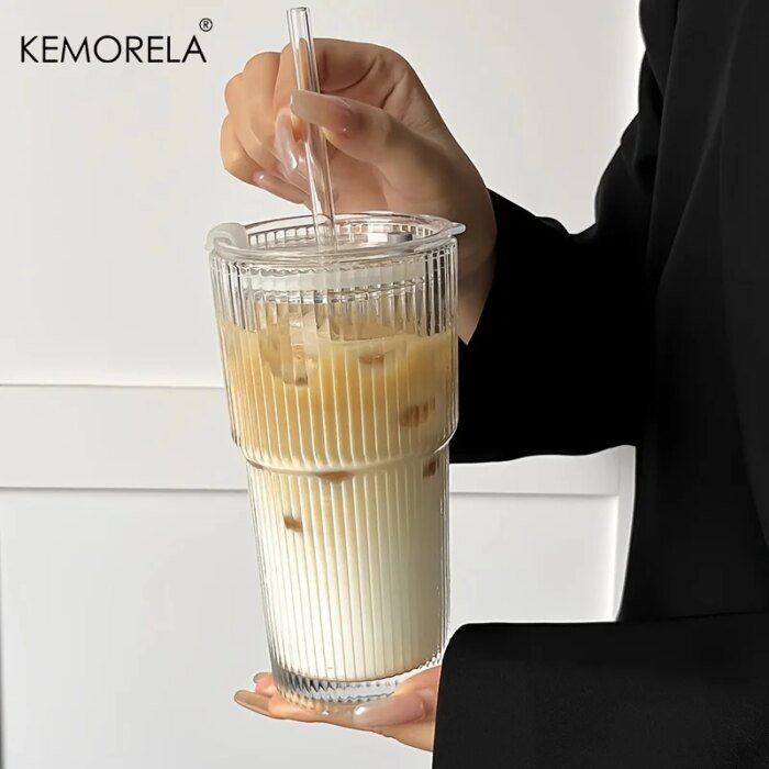 Räfflat dricksglas 600 ml för iskaffe och juice - Bild 2
