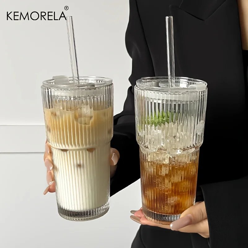 Räfflat dricksglas 600 ml för iskaffe och juice