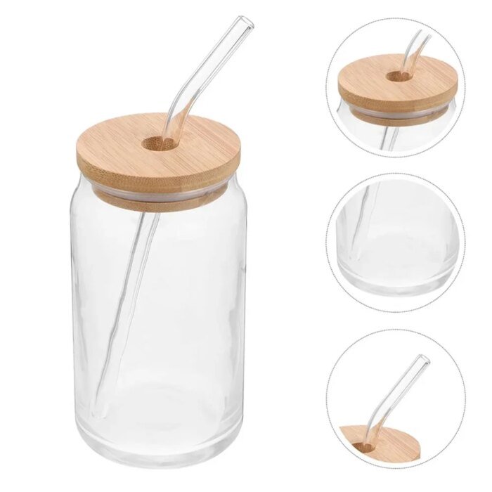 Ölglasformat dricksglas i glas med bambulock och sugrör - Bild 2