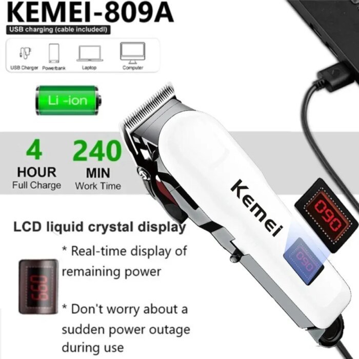 Kemei KM-809A Sladdlös Professionell Hårklippare med LED-Skärm - Bild 3