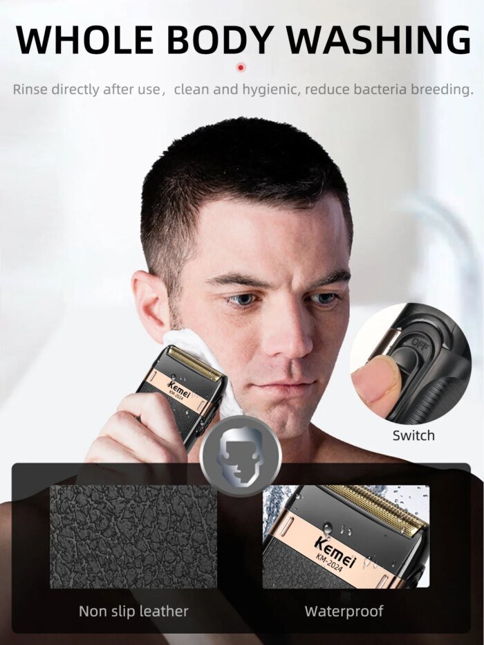 Kemei KM-2024 Vattentät USB-Laddningsbar Dubbelblads Rakapparat - Bild 4