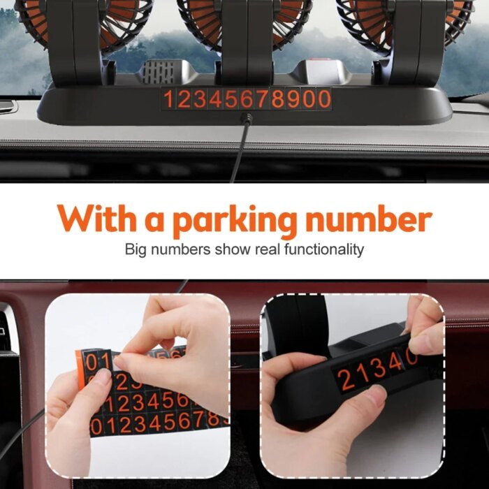 Justerbar Trehövdad Bilfläkt med Parkeringskort och Doftbox - Bild 2