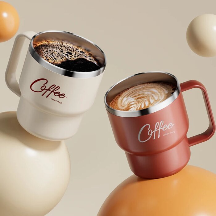 Isolerad kaffemugg i rostfritt stål med handtag - Image 2