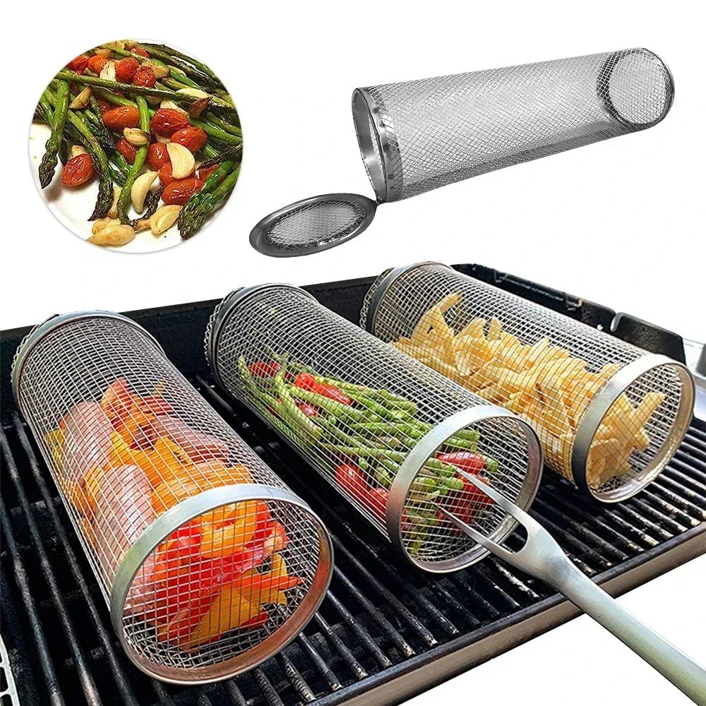 1301944-cxjmfm.png Rullande grillkorg i rostfritt stål för utegrill - Bild 1