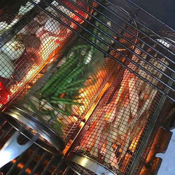Rullande grillkorg i rostfritt stål för utegrill - Bild 4