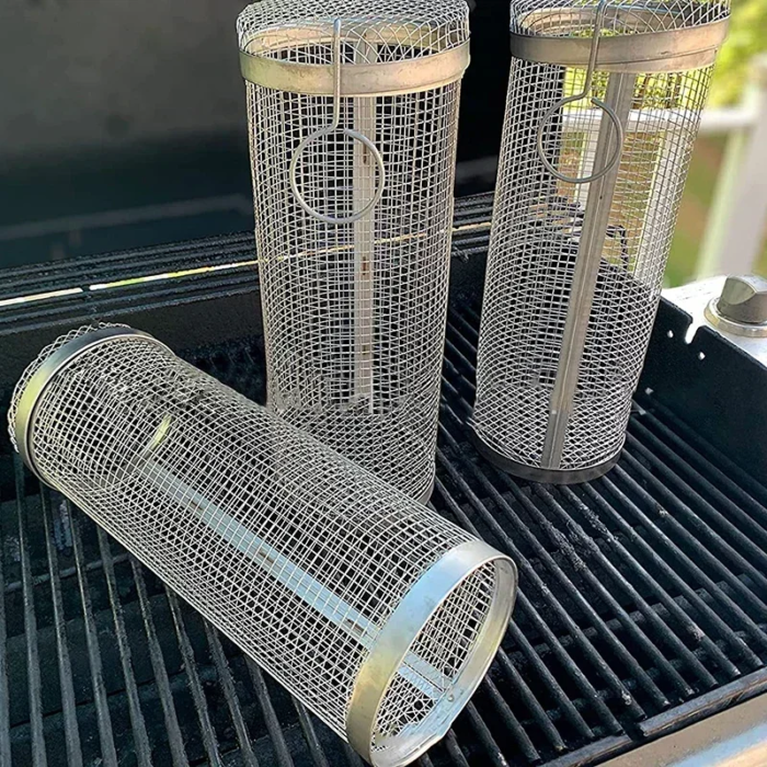 Rullande grillkorg i rostfritt stål för utegrill - Bild 3