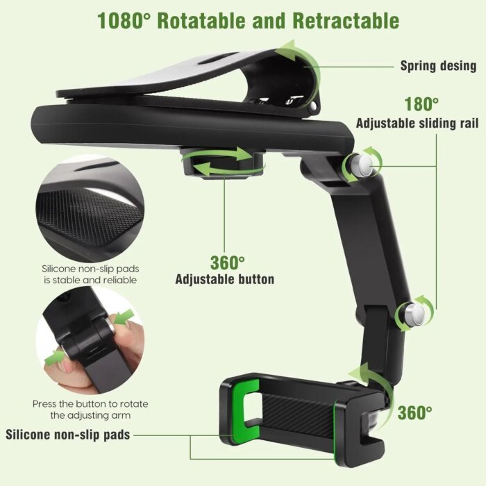 1080° Roterbar mobilhållare för solskydd och backspegel - Bild 2