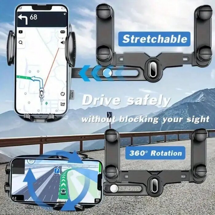 360° Roterbar och utdragbar mobilhållare för backspegel - Bild 3