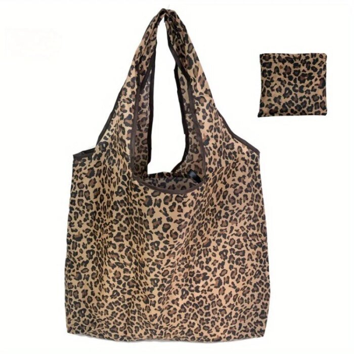 Vikbar Leopardmönstrad Shoppingväska i Lätt Polyester - Image 3