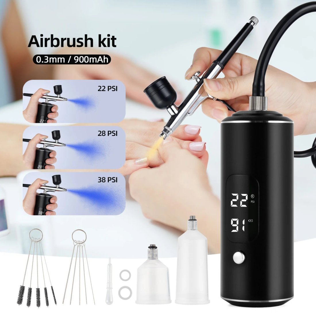 Bärbar Mini Airbrush med Kompressor för Naglar och Smink