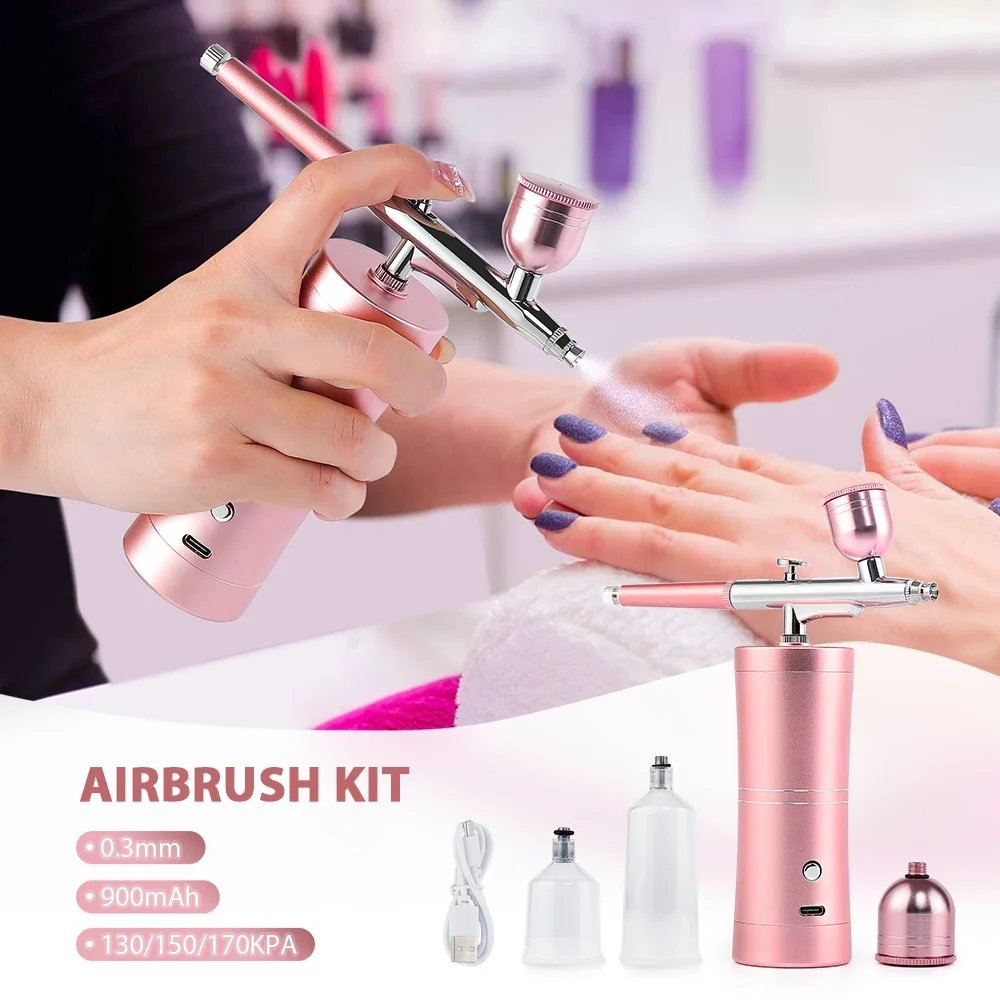 Rosa Mini Airbrush Med Kompressor För Nagelkonst Och Ansiktsspray