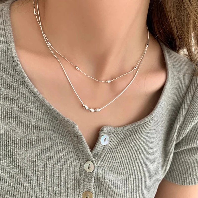 Dubbelkedjat silverhalsband i 925 sterling med geometriskt hänge