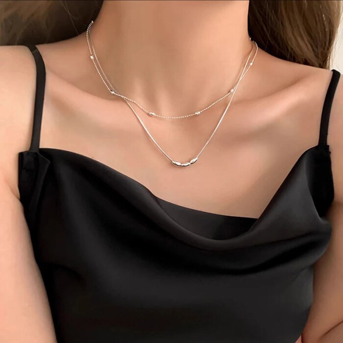 Dubbelkedjat silverhalsband i 925 sterling med geometriskt hänge - Image 4