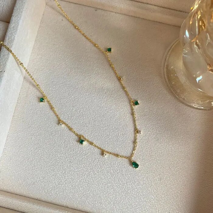 Grönt droppformat silverhalsband i 925 sterling - Image 3
