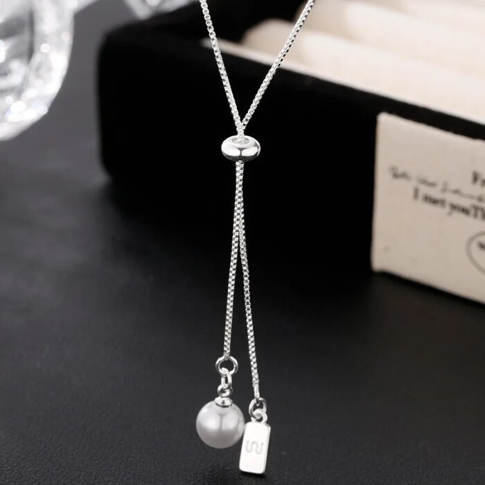 Långt pärlhalsband i 925 sterling silver - Image 2