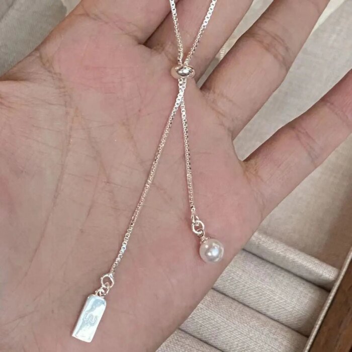 Långt pärlhalsband i 925 sterling silver - Image 3