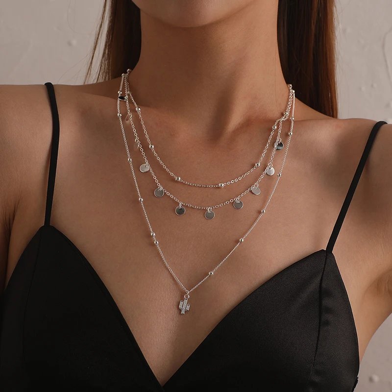 Trendigt flerskiktat halsband i 925 silversilver