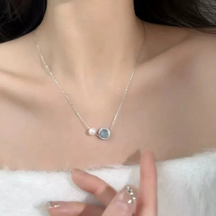 Blått geometriskt silverhalsband i 925 sterling silver - Image 2
